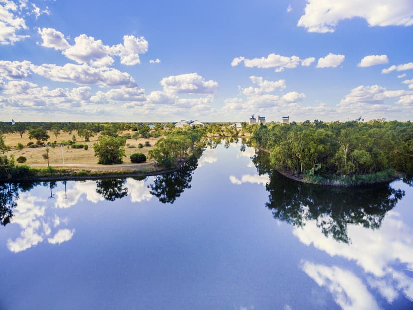 Aerial view of water management infrastructure
